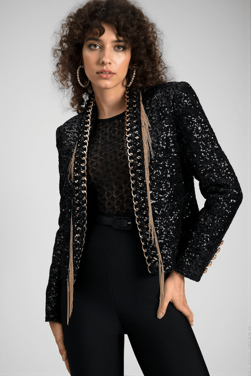 Demides Sequin Tassel Chain Blazer