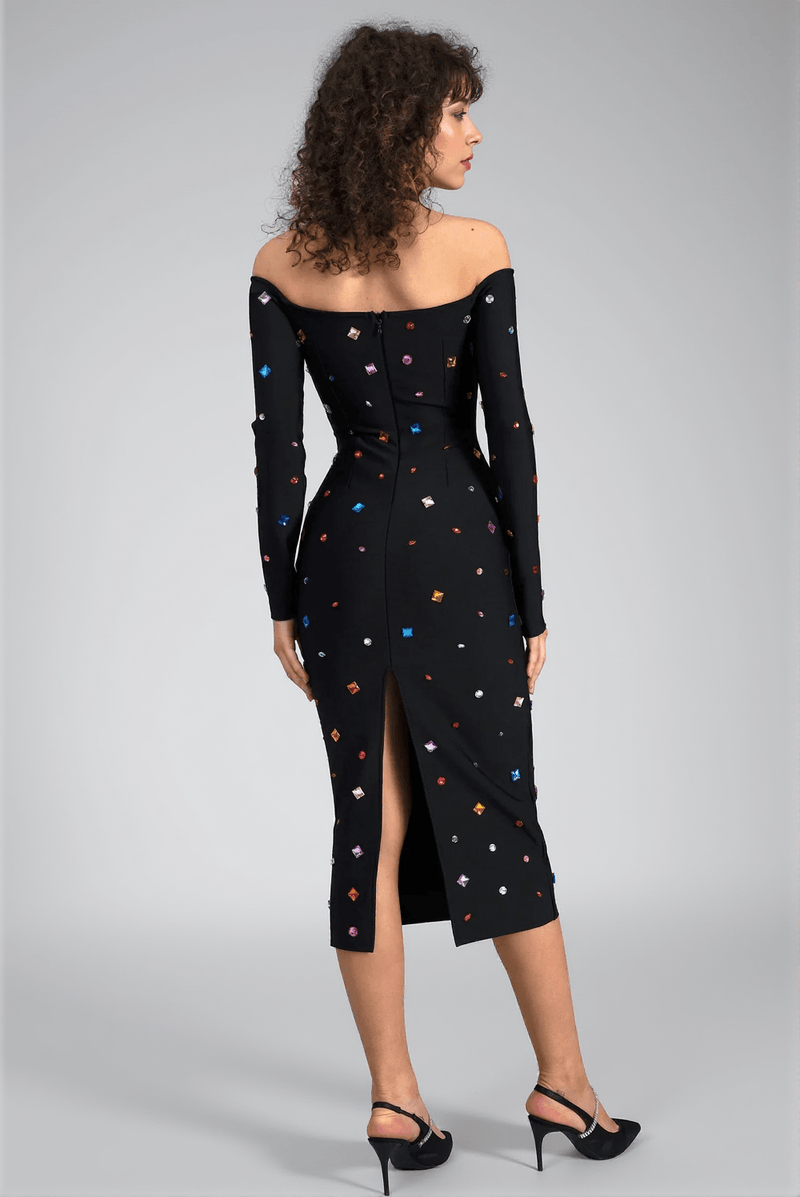 Ganide Crystal Long Sleeve Midi Dress