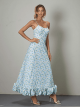 Ilsa Spaghetti Floral Maxi Dress In Blue