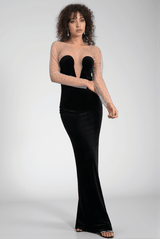 Calatou Mesh Velvet Maxi Dress