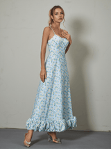 Ilsa Spaghetti Floral Maxi Dress In Blue