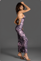 Vella Spaghetti Leopard Print Backless Dress In Purple