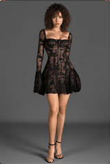 Milotis Bell Sleeve Lace Mini Dress In Black