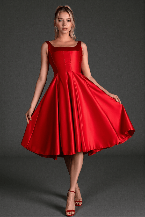 Filio Strap Satin Patchwork Dress In Red