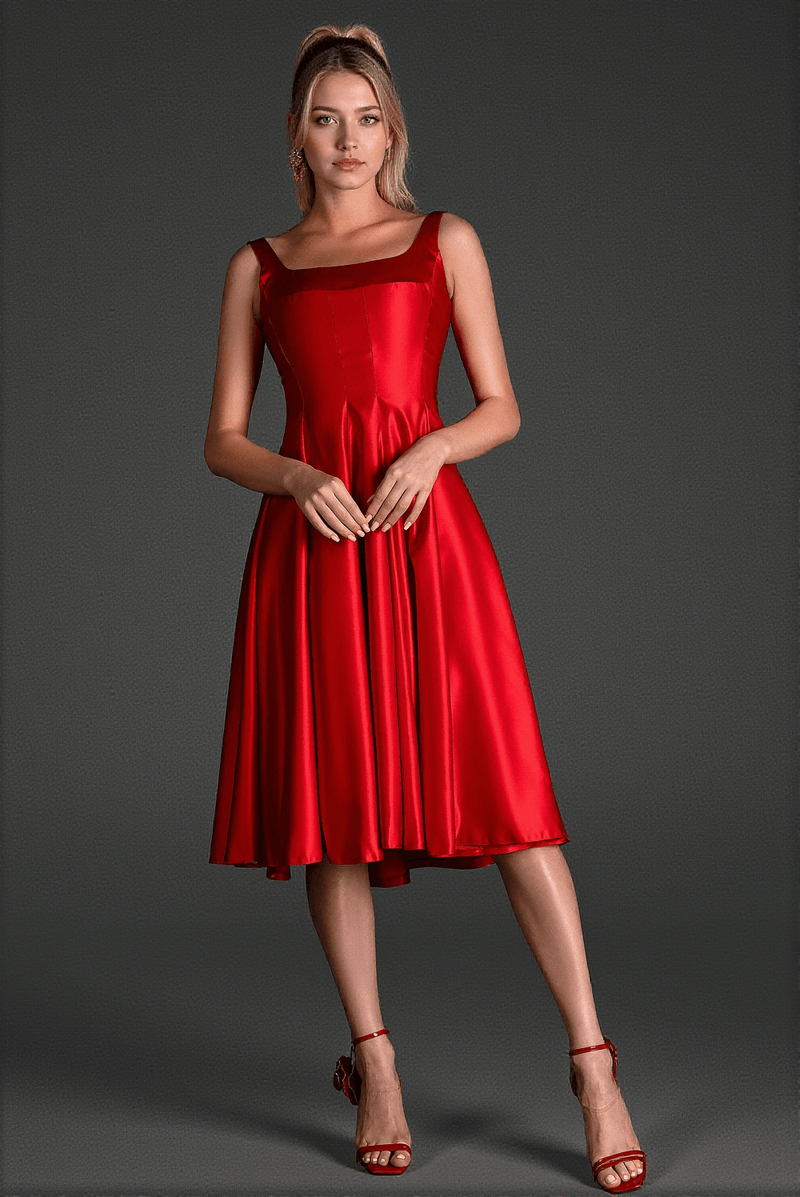 Filio Strap Satin Patchwork Dress In Red