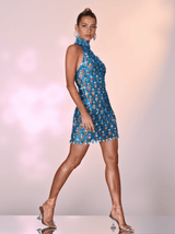 Liora Sequin Crystal Mini Dress In Blue