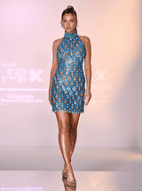 Liora Sequin Crystal Mini Dress In Blue