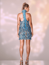 Liora Sequin Crystal Mini Dress In Blue