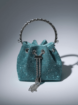 Mattea Crystal Embellished Bucket Bag In Blue