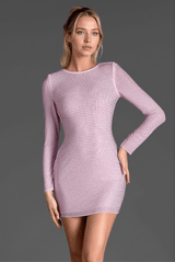 Calloglou Long Sleeve Rhinestone Mini Dress