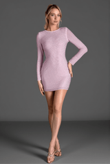 Calloglou Long Sleeve Rhinestone Mini Dress