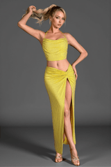 Xeneli Backless Halter High Slit 2 Piece Set In Yellow