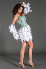 Fotios Strapless Bead Feather Dress