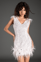 Pantelis V-Neck Sequin Feather Dress