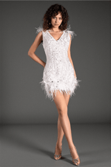 Pantelis V-Neck Sequin Feather Dress