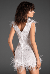 Pantelis V-Neck Sequin Feather Dress