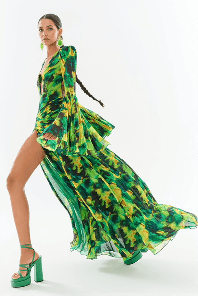 Vitaleas Printed Chiffon Maxi Dress