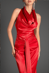 Andralli Cowl Neck Pleat Draped Dress