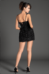 Dellidi 3D Floral Mini Dress In Black