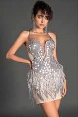 Kanakos Spaghetti Mirror Embellished Dress