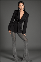 Calleli V-Neck Glitter Blazer Set