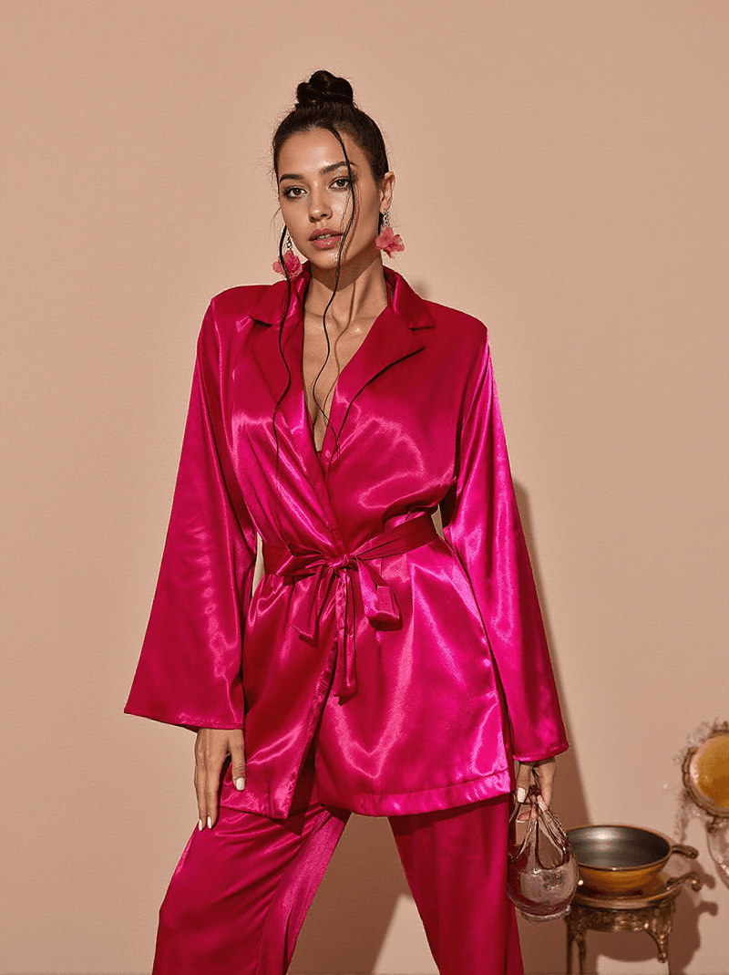 Zariyah Satin Blazer In Hot Pink