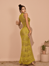 Julieta Hollow Knitted Maxi Dress In Green