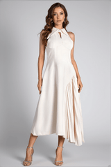 Debby White Halter Neck Pleated Semi Formal Dress