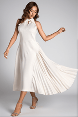 Debby White Halter Neck Pleated Semi Formal Dress