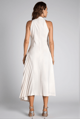 Debby White Halter Neck Pleated Semi Formal Dress