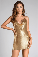 Nana Metallic High Slit Sequin Mini Dress