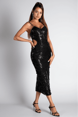 Ifigeneia Pearl Sequin Cut Out Midi Dress