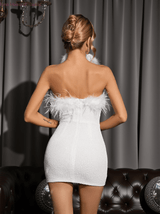 Marin Strapless Feather Sequin Mini Dress In White