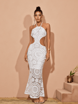 Thea Halterneck Cutout Lace Maxi Dress