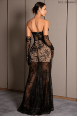 Nassoglou Lace High Slit Dress With Gloves