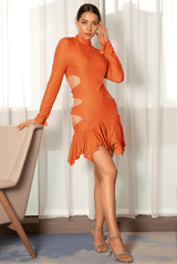 Pardiade High Neck Long Sleeve Cutout Glitter Dress