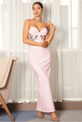 Kanelouli Pink Embroidered Bandage Evening Dress