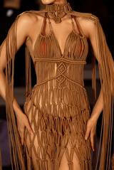 Vallellis Bohemian Brown Braided Fringe Cover Up Dress