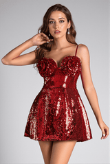 Maureen Red Sequin Flower Mini Dress