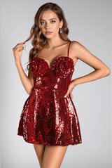 Maureen Red Sequin Flower Mini Dress