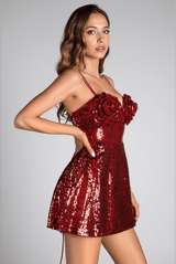 Maureen Red Sequin Flower Mini Dress