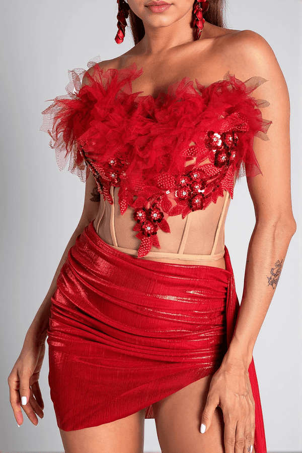 Pelagia Feather Corset Metallic 2 Piece Set