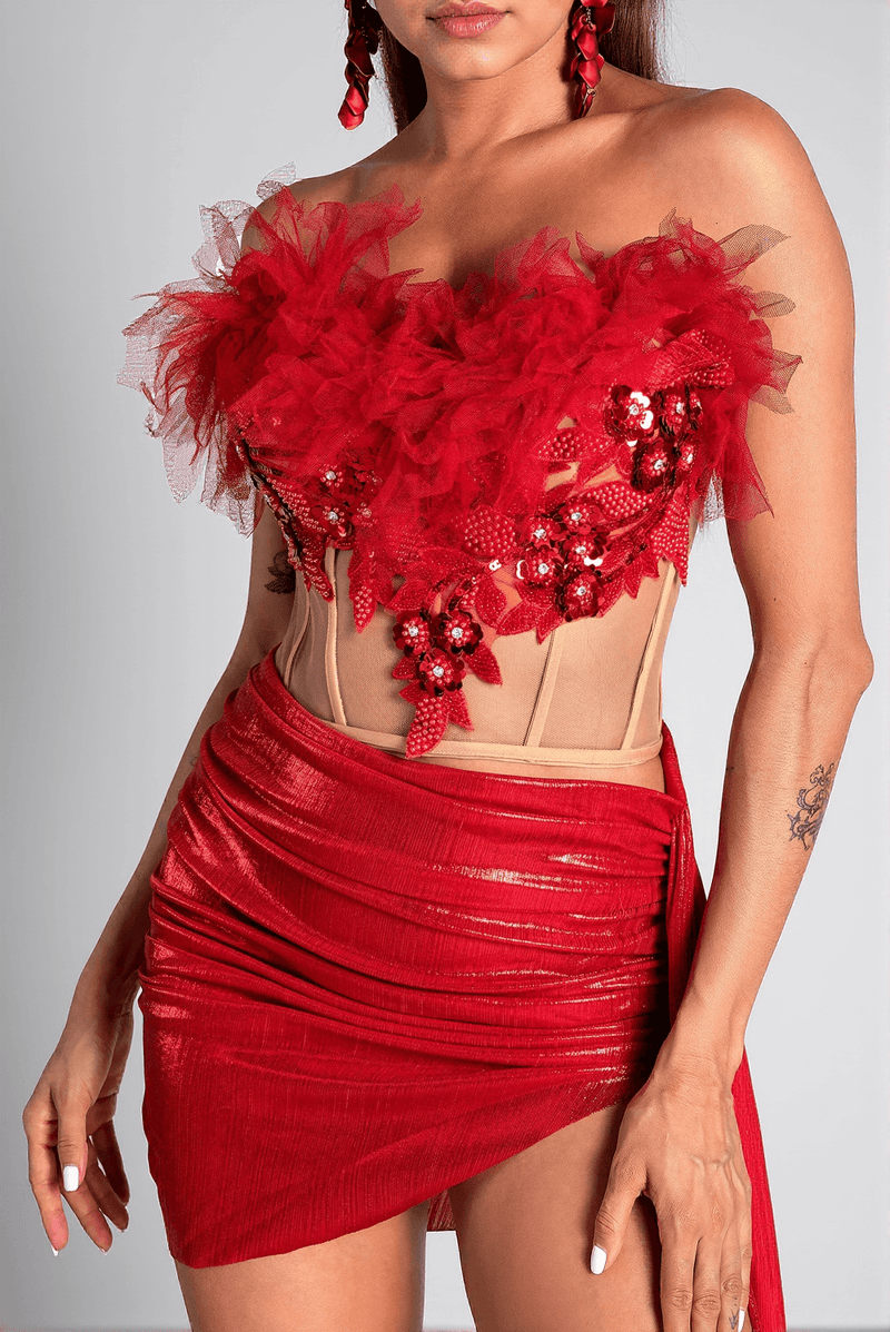 Pelagia Feather Corset Metallic 2 Piece Set