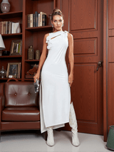 Hecate Cutout Latex Split Maxi Dress In White