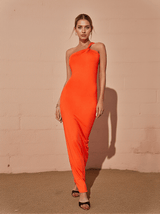 Emi One Shoulder Backless Maxi Dress In Orange