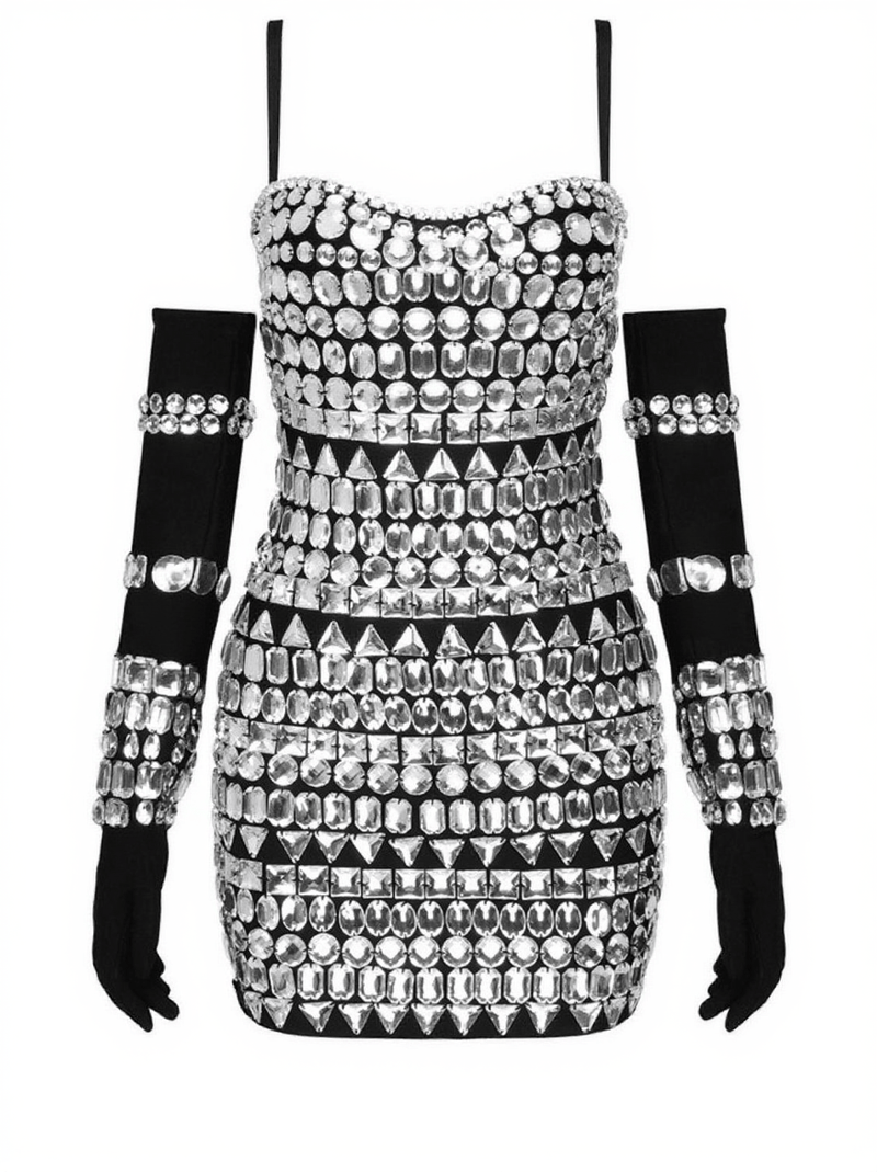 Izaiah Crystal Embellished Bandage Dress With Gloves In Black