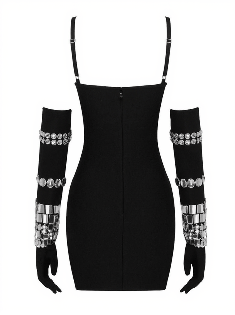 Izaiah Crystal Embellished Bandage Dress With Gloves In Black