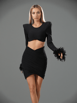 Fauna Long Sleeve Feather Mesh Bandage Set In Black