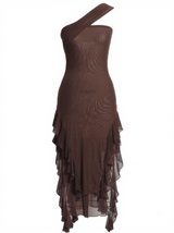 Kassiani Asymmetric See Through Ruffle Dress