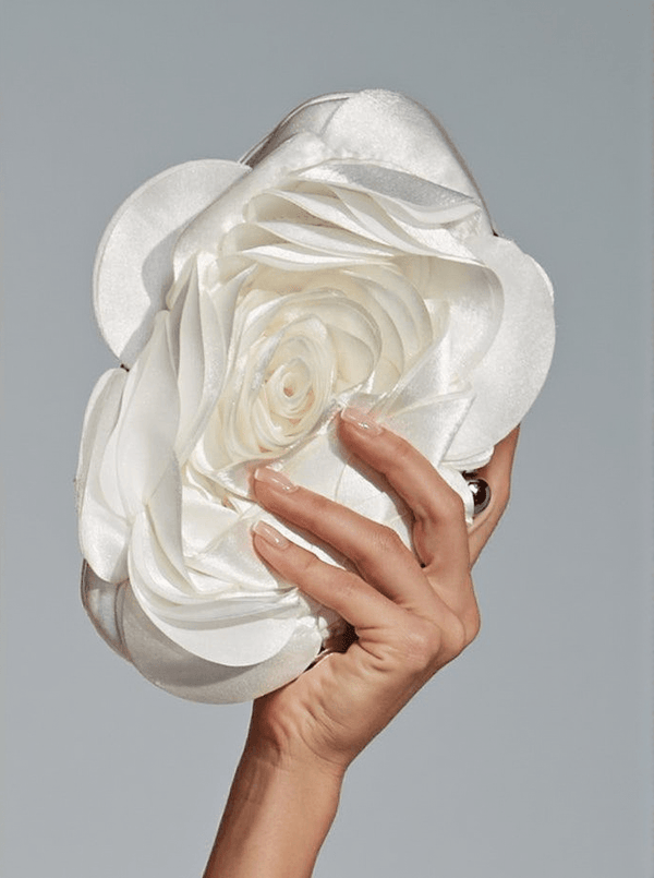 Wells White Flower Satin Clutch